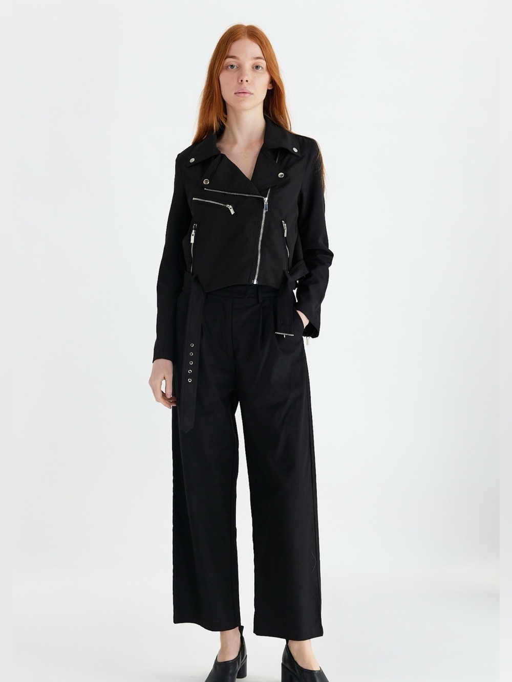 ALL:ROW The Ruby Jacket Black Cropped Moto Biker Jacket Silver Zippers Women’s S